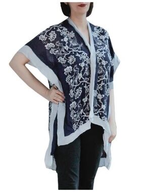 Florence Broadhurst Egrets Lightweight Kimono : Navy/Sky : New Production Sample